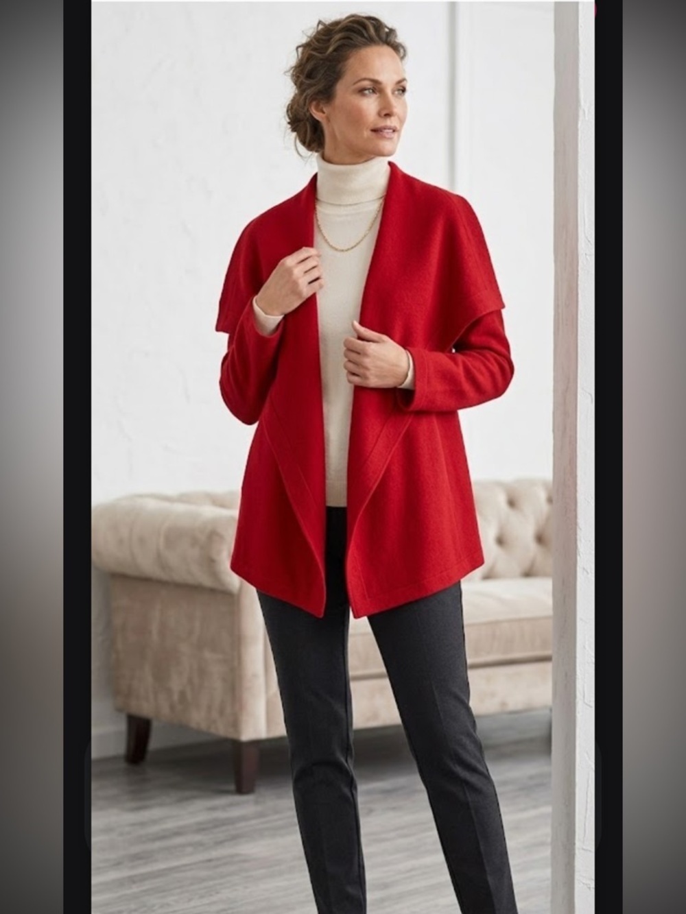 Chico's Vibrant Red Open Front Cardigan 100%wool